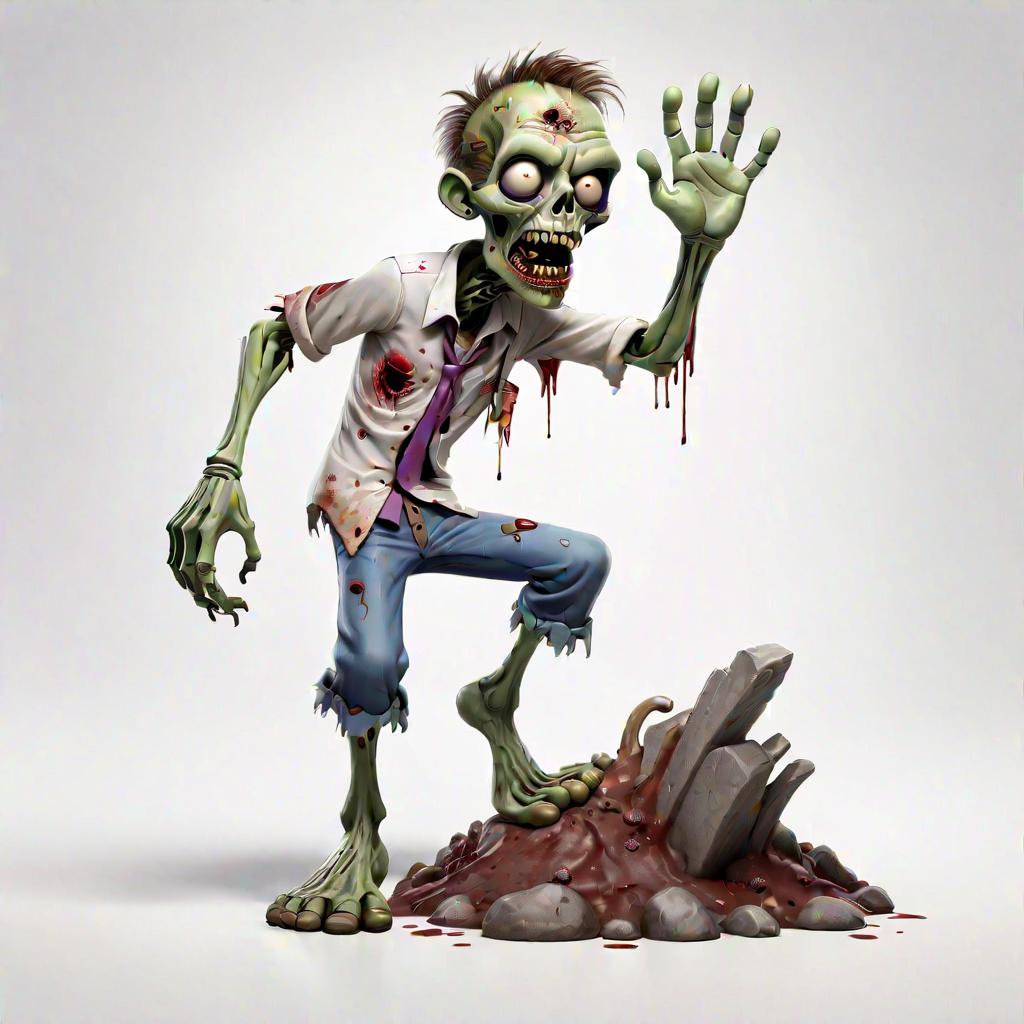  a professional cartoon character of a a zombie, full body shot, mascot, (white solid background:1.2), clean background, (4k, best quality, masterpiece:1.2), ultrahigh res, highly detailed, sharp focus, (perfect image composition), <lora:StickersRedmond:1>, inspired by disney