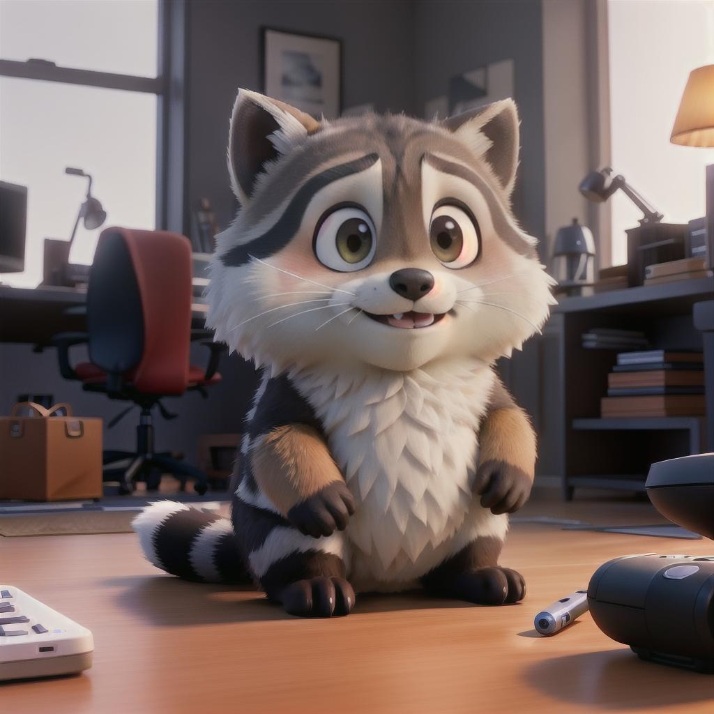  raccoon sitting in gaming chair front a computer on desktop, ((semi anthropomorphic)),(full body), tail, belly, sitting, fat, (chubby), (((white background))), solo, desktop, gaming chair, side view,  [[[clothes]]] hyperrealistic, full body, detailed clothing, highly detailed, cinematic lighting, stunningly beautiful, intricate, sharp focus, f/1. 8, 85mm, (centered image composition), (professionally color graded), ((bright soft diffused light)), volumetric fog, trending on instagram, trending on tumblr, HDR 4K, 8K