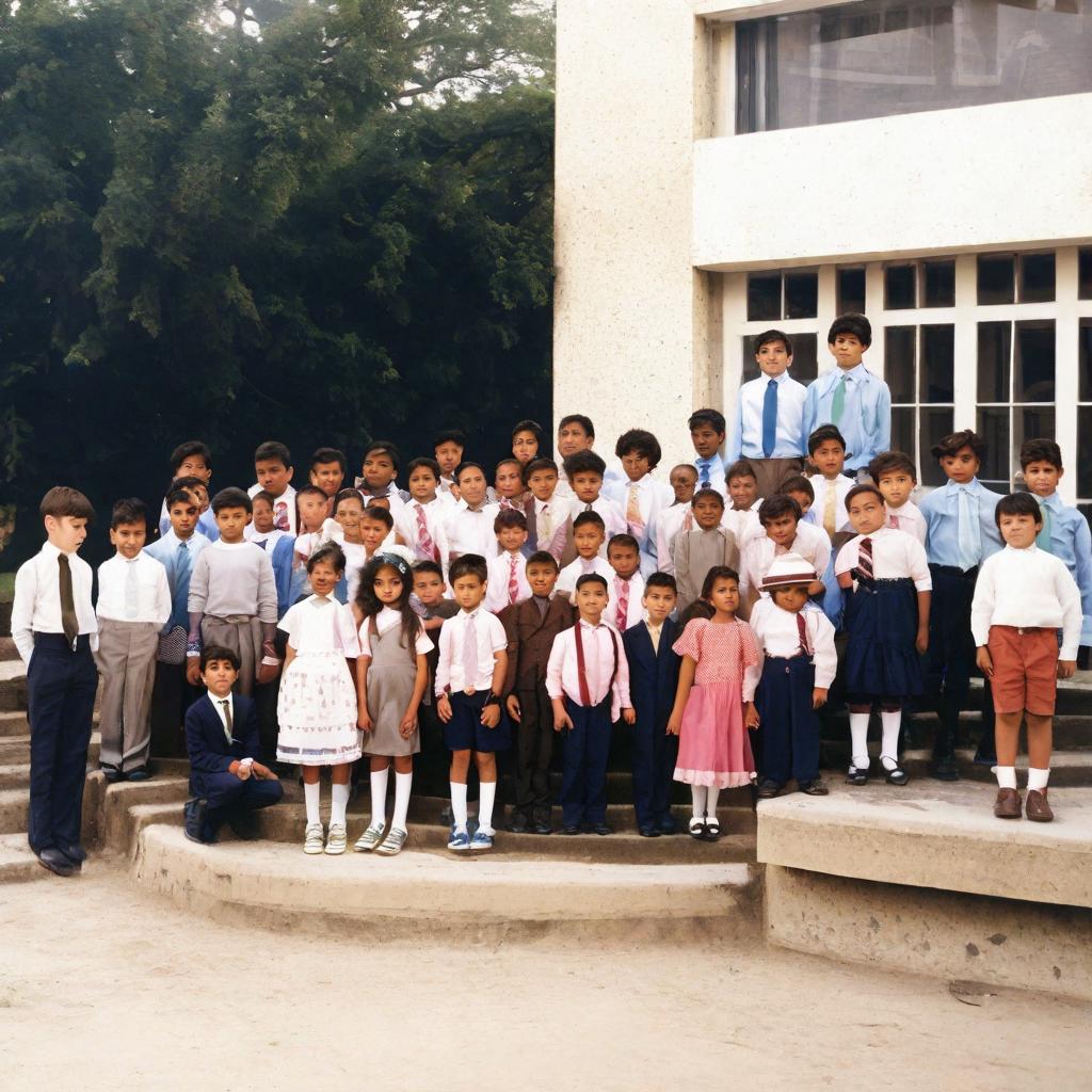  There are 17 boys and 15 girls, distinguished by the dress code. My friend Genadi is 4th from the right in the 3rd (top) line. I am seated in the very center of the 1st (bottom) line.