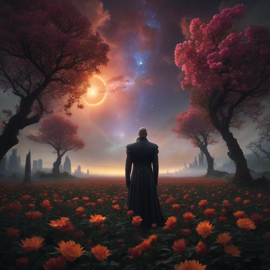  (stylized by Tomasz Alen Kopera:1.3) , dark art, dense flower field and Perseid meteor in background, landscape of a (Barcelona:1.2) , very Bizarre and 1600'S, Hurricane, Glitchcore, Amaro, layered textures, ornate, intricate artistic color, complimentary colors, very inspirational, atmosphere, fine artistic composition, sunny, theatrical hyperrealistic, full body, detailed clothing, highly detailed, cinematic lighting, stunningly beautiful, intricate, sharp focus, f/1. 8, 85mm, (centered image composition), (professionally color graded), ((bright soft diffused light)), volumetric fog, trending on instagram, trending on tumblr, HDR 4K, 8K