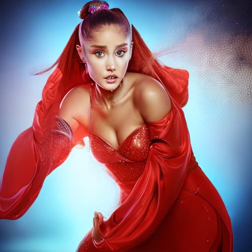 portrait+ style this image but the genie has ariana grande face and is granting my wish via her magic hands