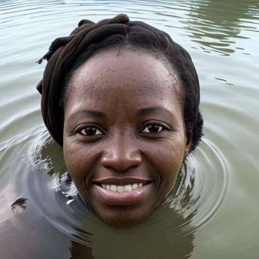  african woman's face drowning in the lake