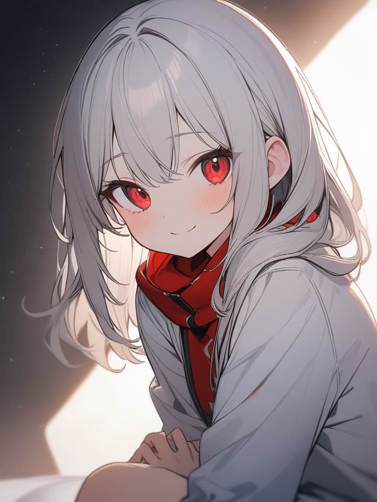  1 Girl, solo, white hair, dark pink, gradation, twosideup, long hair, big eyes, smiles, angels, red eyes, sauce, stating, whole body, masterpiece, best quality,8k,ultra detailed,high resolution,an extremely delicate and beautiful,hyper detail