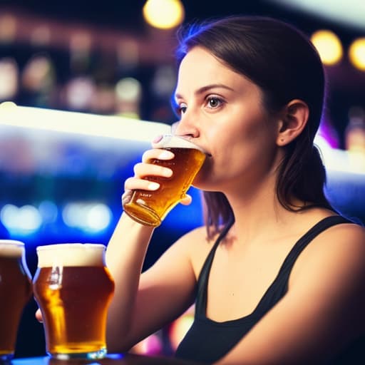  a person drinking beer in a bar