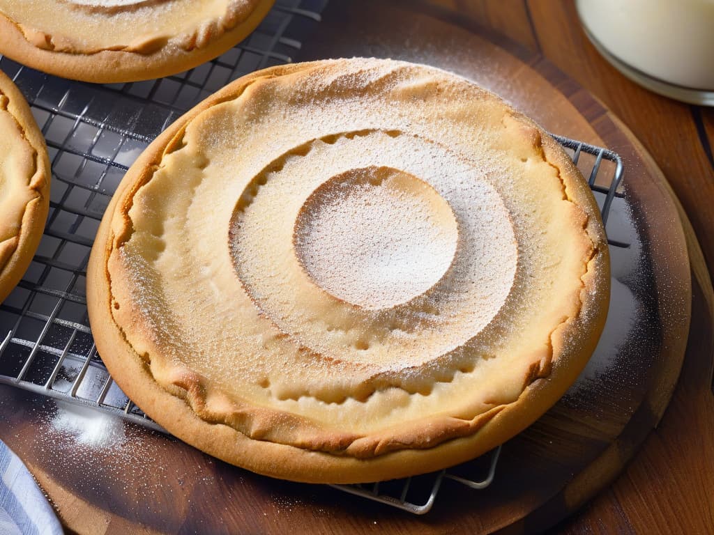  A closeup, ultradetailed image of a perfectly goldenbrown vegan cookie resting on a cooling rack, with a sprinkle of powdered sugar on top. The texture of the cookie is visible in such detail that you can almost feel the slight crunch on the outside and chewy center. The lighting is soft, emphasizing the simplicity and elegance of the vegan treat, making it visually appealing and mouthwatering. hyperrealistic, full body, detailed clothing, highly detailed, cinematic lighting, stunningly beautiful, intricate, sharp focus, f/1. 8, 85mm, (centered image composition), (professionally color graded), ((bright soft diffused light)), volumetric fog, trending on instagram, trending on tumblr, HDR 4K, 8K