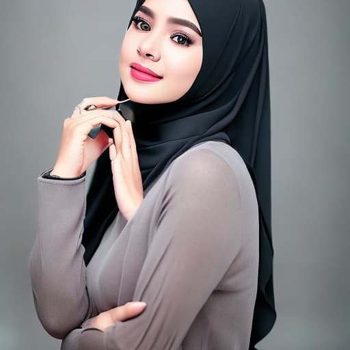 portrait+ style wanita Indonesia yang cantik berkulit putih memakai jilbab