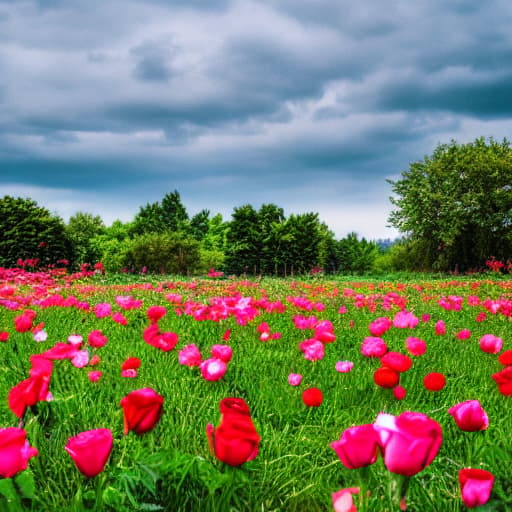  a field with roses hyperrealistic, full body, detailed clothing, highly detailed, cinematic lighting, stunningly beautiful, intricate, sharp focus, f/1. 8, 85mm, (centered image composition), (professionally color graded), ((bright soft diffused light)), volumetric fog, trending on instagram, trending on tumblr, HDR 4K, 8K