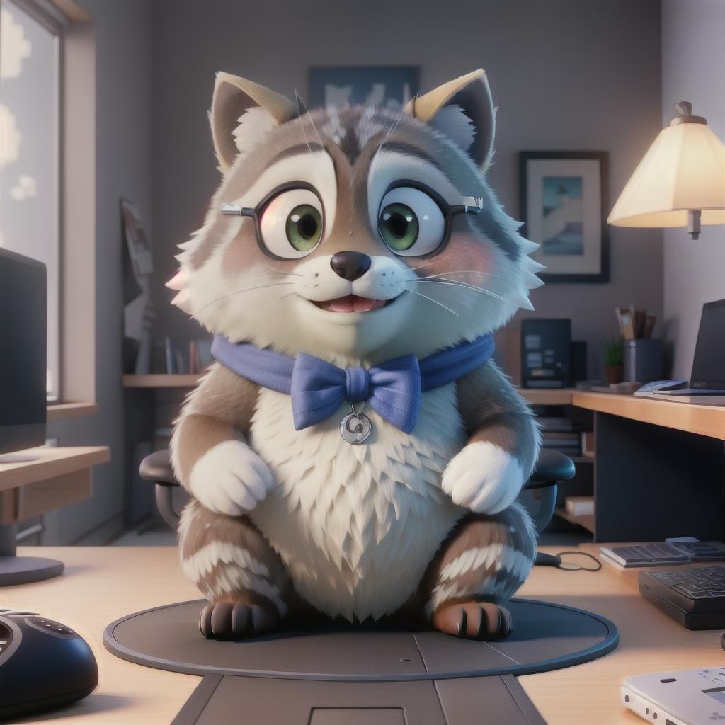  raccoon sitting in gaming chair front a computer on desktop, ((semi anthropomorphic)),(full body), tail, belly, sitting, fat, (chubby), (((white background))), solo, desktop, gaming chair, side view,  [[[clothes]]] hyperrealistic, full body, detailed clothing, highly detailed, cinematic lighting, stunningly beautiful, intricate, sharp focus, f/1. 8, 85mm, (centered image composition), (professionally color graded), ((bright soft diffused light)), volumetric fog, trending on instagram, trending on tumblr, HDR 4K, 8K