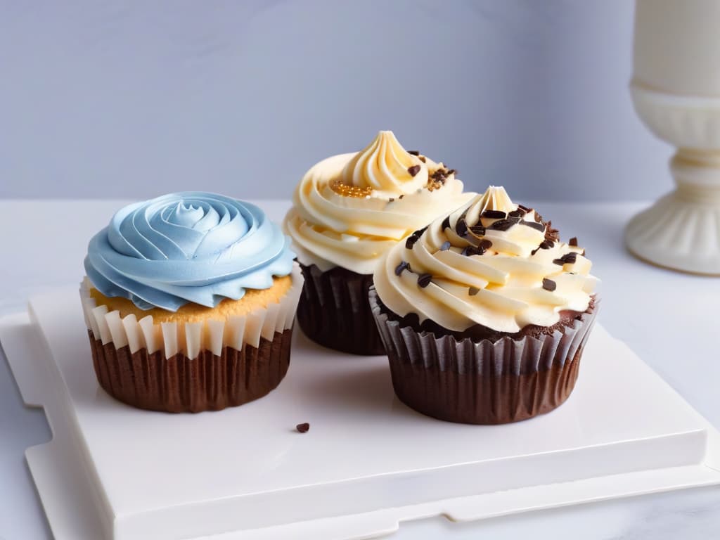  A closeup, ultradetailed image of a delicate, intricately decorated cupcake placed on a sleek, modern marble surface. The cupcake is adorned with elegant branding elements such as a small edible logo and meticulously piped frosting details in a sophisticated color palette of pastel hues. The soft, natural lighting highlights the fine craftsmanship and attention to detail in the dessert, creating a visually captivating and aspirational scene that embodies the fusion of branding and pastry artistry. hyperrealistic, full body, detailed clothing, highly detailed, cinematic lighting, stunningly beautiful, intricate, sharp focus, f/1. 8, 85mm, (centered image composition), (professionally color graded), ((bright soft diffused light)), volumetric fog, trending on instagram, trending on tumblr, HDR 4K, 8K