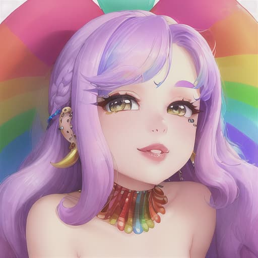  ((stunning and jovial latina)) ((VERY pale white skin)) ((long, wavy RAINBOW hair)) ((big and prominent nose)) ((plump lips)) ((small hazel eyes)) ((lots of piercings and jewelry)) ((portrait)) ((colorful hair)) ((High definition)) ((extremely detailed)) ((vibrant colors)) ((rainbow aesthetic))