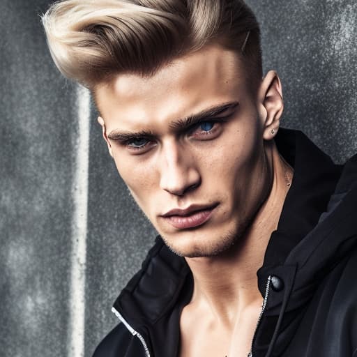 portrait+ style Russian queer fitness model blonde hunk dude face