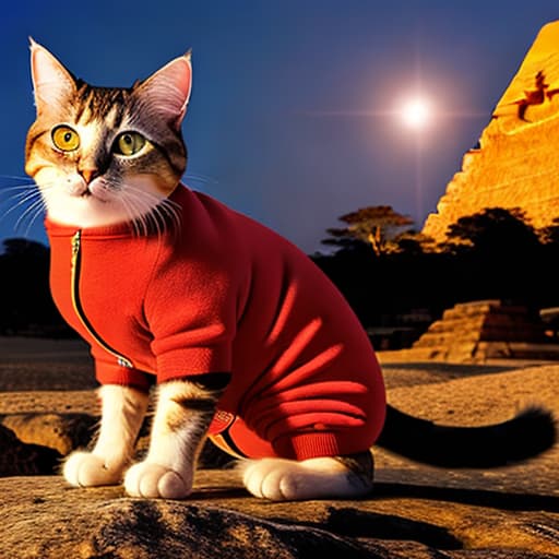  cat in an apple suit, ultrahd, cyberpunk, mayan pyramids