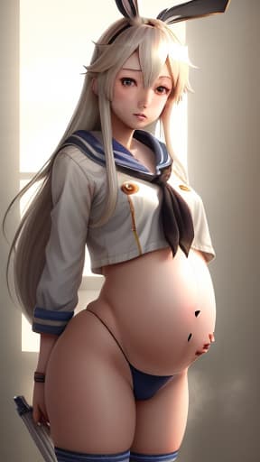 Shimakaze pregnant , masterpieces, top quality, best quality, official art, beautiful and aesthetic, realistic, 4K, 8K