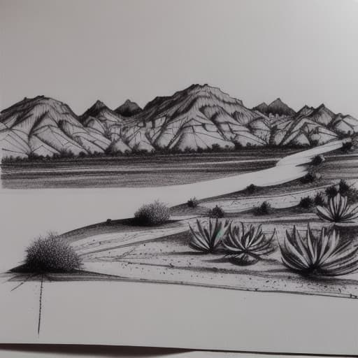  ink pen drawing of desert