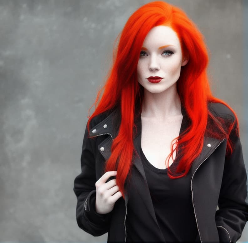  Woman with red hair and a black jacket