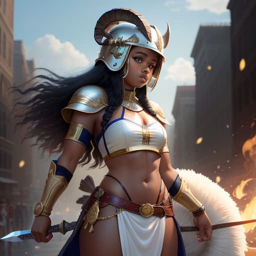  magic girl ,African American ,with sword and ram helmet , hyperrealistic, high quality, highly detailed, perfect lighting, intricate, sharp focus, f/1. 8, 85mm, (centered image composition), (professionally color graded), ((bright soft diffused light)), trending on instagram, HDR 4K, 8K