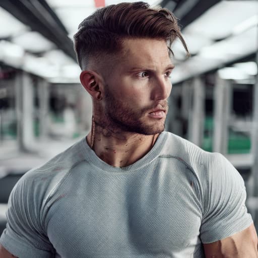 portrait+ style Russian queer fitness model brunette hunk dude face