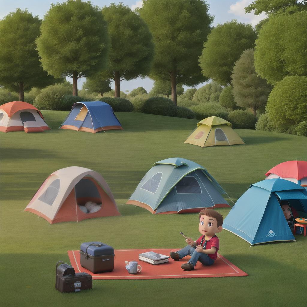  parents and sons camped out in tents on the grass