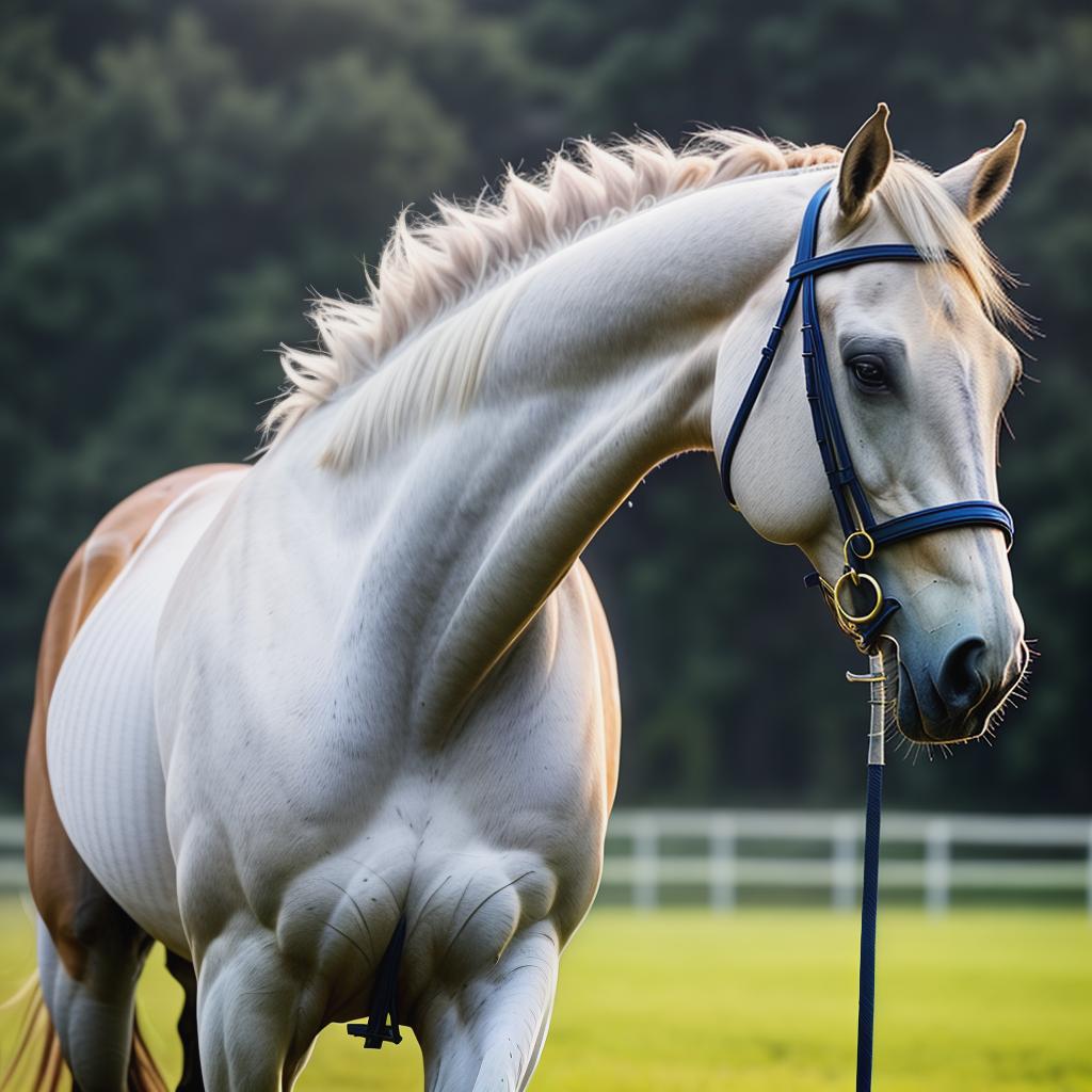  Horse image hyperrealistic, full body, detailed clothing, highly detailed, cinematic lighting, stunningly beautiful, intricate, sharp focus, f/1. 8, 85mm, (centered image composition), (professionally color graded), ((bright soft diffused light)), volumetric fog, trending on instagram, trending on tumblr, HDR 4K, 8K