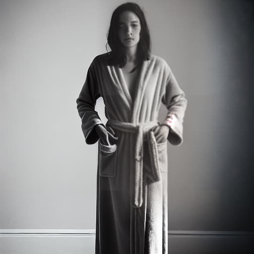  a human woman wearing a robe without anything else