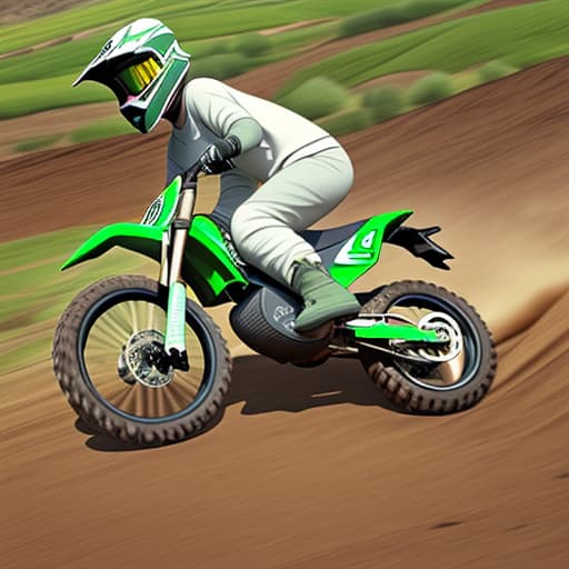  Sheep riding a green motocross dirt bike