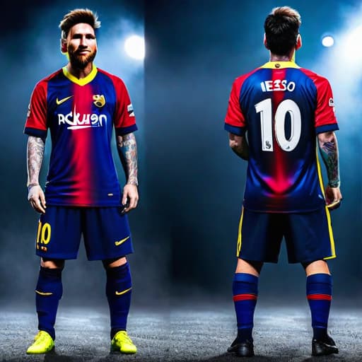  Lionel Messi 4K hyperrealistic, full body, detailed clothing, highly detailed, cinematic lighting, stunningly beautiful, intricate, sharp focus, f/1. 8, 85mm, (centered image composition), (professionally color graded), ((bright soft diffused light)), volumetric fog, trending on instagram, trending on tumblr, HDR 4K, 8K