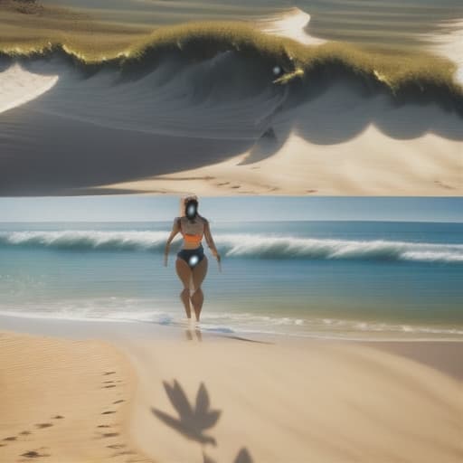  cute girl running on the beach hyperrealistic, full body, detailed clothing, highly detailed, cinematic lighting, stunningly beautiful, intricate, sharp focus, f/1. 8, 85mm, (centered image composition), (professionally color graded), ((bright soft diffused light)), volumetric fog, trending on instagram, trending on tumblr, HDR 4K, 8K