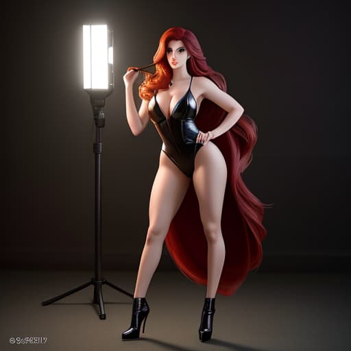  full body view, Jessica Rabbit beautiful charismatic ,athletic body, gorgeous figure, interesting shapes, full body shot, dark eye makeup, --ar 51:91, , front of hair hiding one side of face including eye from sight of view, half face visible due to hair blocking from viewable ability, full body, side face view, full body, , hyperrealistic, high quality, highly detailed, cinematic lighting, intricate, sharp focus, f/1. 8, 85mm, (centered image composition), (professionally color graded), ((bright soft diffused light)), volumetric fog, trending on instagram, HDR 4K, 8K