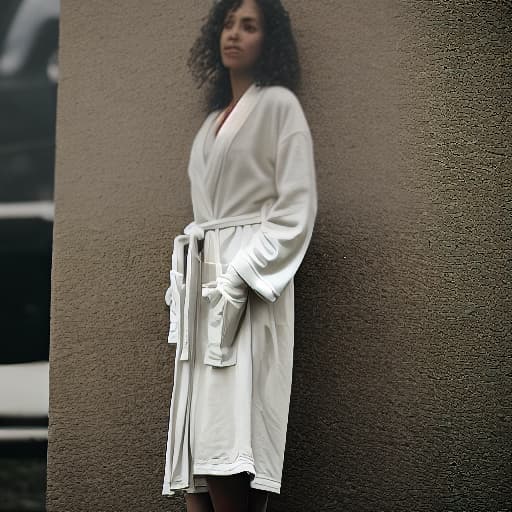  a human woman wearing a robe without anything else