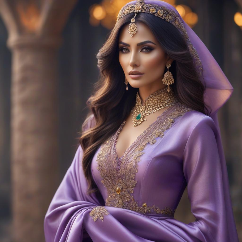  Purple silk linen. Topaz, diamonds, quartzite, amber, topaz, emerald. hyperrealistic, full body, detailed clothing, highly detailed, cinematic lighting, stunningly beautiful, intricate, sharp focus, f/1. 8, 85mm, (centered image composition), (professionally color graded), ((bright soft diffused light)), volumetric fog, trending on instagram, trending on tumblr, HDR 4K, 8K