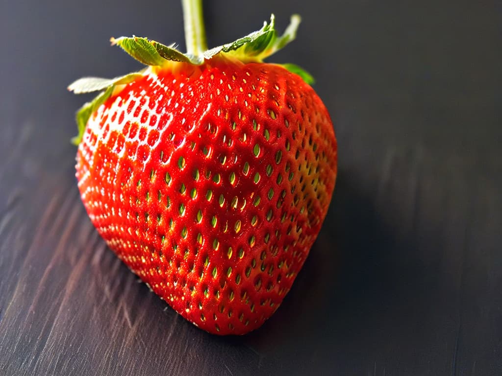  A closeup, ultradetailed image of a vibrant red strawberry being slowly dehydrated, showcasing the transformation process from a plump, juicy fruit to a shriveled, concentrated slice. The texture of the dehydrated strawberry is highlighted, with intricate wrinkles and folds visible on its surface. The colors are rich and intense, emphasizing the natural sweetness of the fruit and the artistry of the dehydration process. The background is blurred, bringing the focus entirely on the captivating texture and colors of the dehydrated strawberry. hyperrealistic, full body, detailed clothing, highly detailed, cinematic lighting, stunningly beautiful, intricate, sharp focus, f/1. 8, 85mm, (centered image composition), (professionally color graded), ((bright soft diffused light)), volumetric fog, trending on instagram, trending on tumblr, HDR 4K, 8K