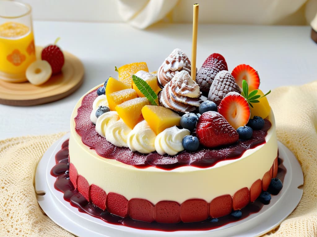  A photorealistic image of a vibrant and colorful Korean bingsu dessert served in a traditional metal bowl, topped with a generous amount of sweet red bean paste, chewy rice cakes, sliced fresh fruits like strawberries and mangoes, a scoop of creamy vanilla ice cream, and finished with a drizzle of condensed milk. The backdrop shows a serene summer setting with a light breeze, green trees, and a clear blue sky, enhancing the refreshing and indulgent appeal of the dessert. hyperrealistic, full body, detailed clothing, highly detailed, cinematic lighting, stunningly beautiful, intricate, sharp focus, f/1. 8, 85mm, (centered image composition), (professionally color graded), ((bright soft diffused light)), volumetric fog, trending on instagram, trending on tumblr, HDR 4K, 8K