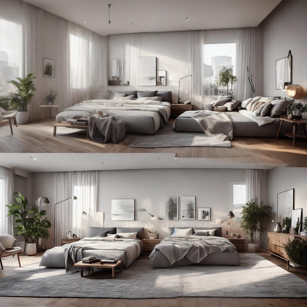  Stylish apartment interior with cute Bedroom hyperrealistic, full body, detailed clothing, highly detailed, cinematic lighting, stunningly beautiful, intricate, sharp focus, f/1. 8, 85mm, (centered image composition), (professionally color graded), ((bright soft diffused light)), volumetric fog, trending on instagram, trending on tumblr, HDR 4K, 8K