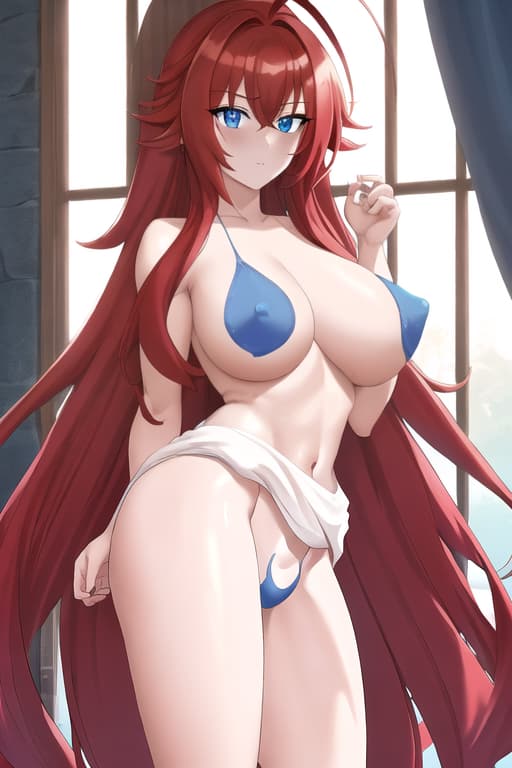  no ,bare,no shirt,no clothes,ing ,masterpiece, best quality, 1women, long red hair, looking at viewer, :3, cute, black uniform, outdoors, streets, cowboy shot, curvy, (((blue eyes))), rias gremory, red hair, antenna hair, wavy hair, ((beautiful detailed eyes, beautiful detailed glow, lots of glow)), anime screencap