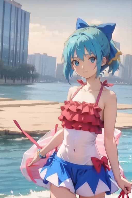  Cirno, one piece swimsuit, Ghibli style