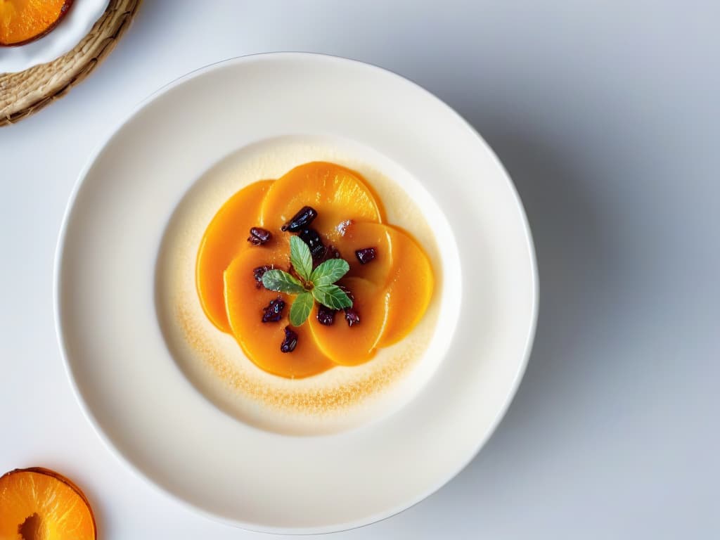  A closeup, ultradetailed image of a perfectly caramelized Crema Catalana de Calabaza in a sleek, white ceramic ramekin. The surface of the creamy dessert is delicately torched to a golden brown, showcasing a symmetrical pattern of caramelized sugar with a hint of orange zest garnish on top. The minimalistic presentation highlights the smooth texture of the dessert against the clean, modern backdrop, evoking a sense of elegance and sophistication. hyperrealistic, full body, detailed clothing, highly detailed, cinematic lighting, stunningly beautiful, intricate, sharp focus, f/1. 8, 85mm, (centered image composition), (professionally color graded), ((bright soft diffused light)), volumetric fog, trending on instagram, trending on tumblr, HDR 4K, 8K