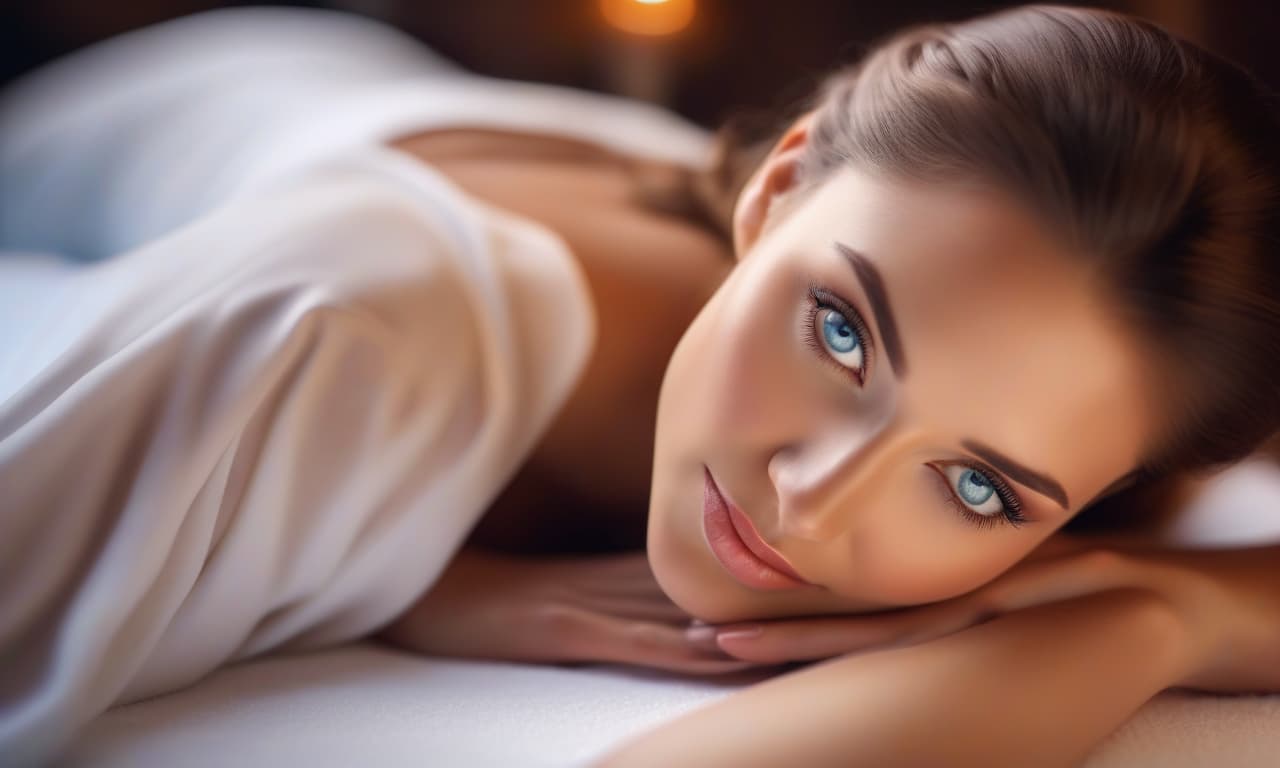  Fopo of a relaxed beautiful girl with blue eyes lies on her stomach at a SPA massage hyperrealistic, full body, detailed clothing, highly detailed, cinematic lighting, stunningly beautiful, intricate, sharp focus, f/1. 8, 85mm, (centered image composition), (professionally color graded), ((bright soft diffused light)), volumetric fog, trending on instagram, trending on tumblr, HDR 4K, 8K