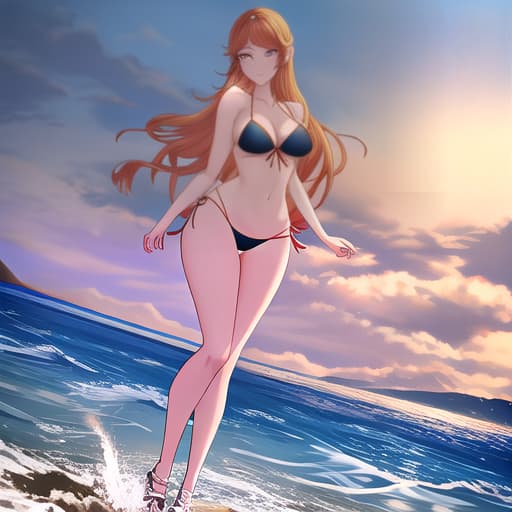  Picture of an anime woman in a bikini in the sea hyperrealistic, full body, detailed clothing, highly detailed, cinematic lighting, stunningly beautiful, intricate, sharp focus, f/1. 8, 85mm, (centered image composition), (professionally color graded), ((bright soft diffused light)), volumetric fog, trending on instagram, trending on tumblr, HDR 4K, 8K