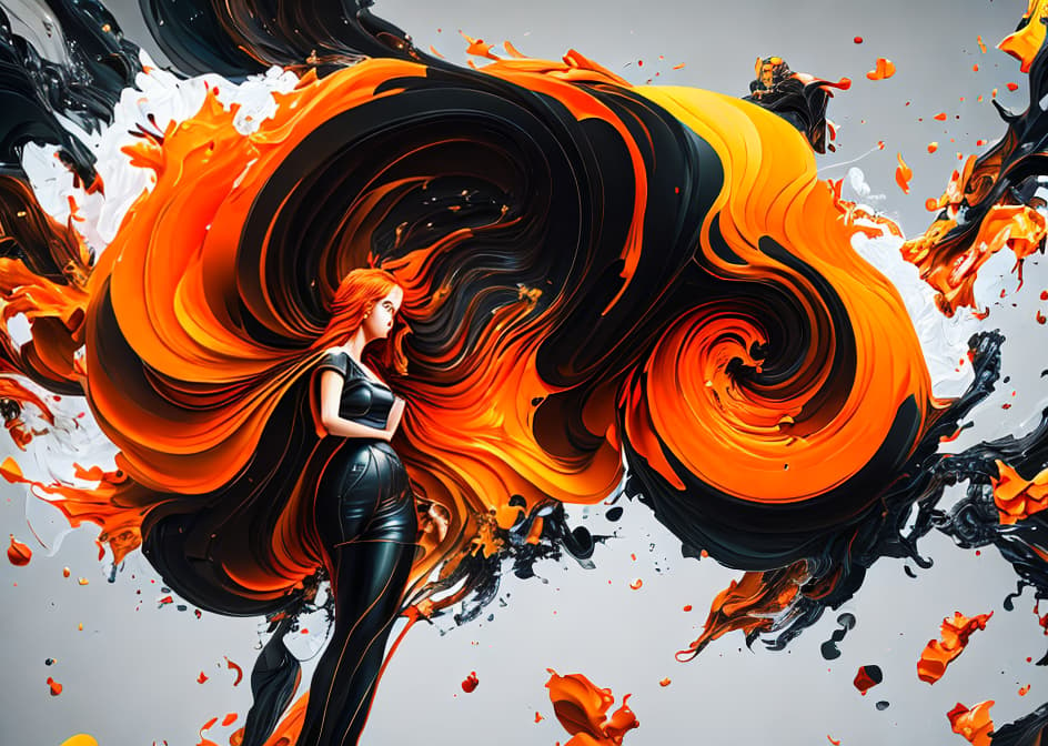 IN THE STYLE OF <MAGIFACTORY> a woman is crying minimalist abstract sketch of a womanthe painting is colored in orange, black and yellow, in the style of complex compositions, dark white and light red, circular abstraction, dmitry spiros, industrial materials, balanced proportions, hard edge painting ar 71:128 stylize 750 v 5. 2 hyperrealistic, full body, detailed clothing, highly detailed, cinematic lighting, stunningly beautiful, intricate, sharp focus, f/1. 8, 85mm, (centered image composition), (professionally color graded), ((bright soft diffused light)), volumetric fog, trending on instagram, trending on tumblr, HDR 4K, 8K