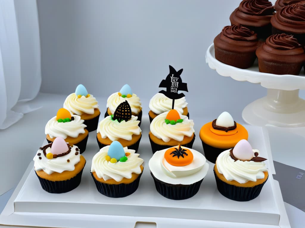  A beautifully minimalistic image of a pristine white marble countertop adorned with an array of intricately decorated seasonal cupcakes, each meticulously crafted to reflect the themes of different holidays and occasions throughout the year. The cupcakes feature delicate icing designs representing Easter eggs, spooky Halloween motifs, festive Christmas decorations, vibrant summer patterns, and more, all elegantly displayed in a visually stunning and harmonious composition that exudes creativity and seasonal charm. hyperrealistic, full body, detailed clothing, highly detailed, cinematic lighting, stunningly beautiful, intricate, sharp focus, f/1. 8, 85mm, (centered image composition), (professionally color graded), ((bright soft diffused light)), volumetric fog, trending on instagram, trending on tumblr, HDR 4K, 8K