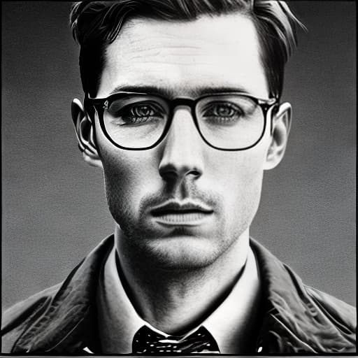 dublex style b&w drawing, wearing glasses, nature inside the human, closeup