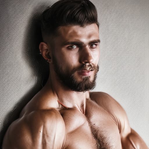 portrait+ style Russian queer fitness model brunette hunk dude face