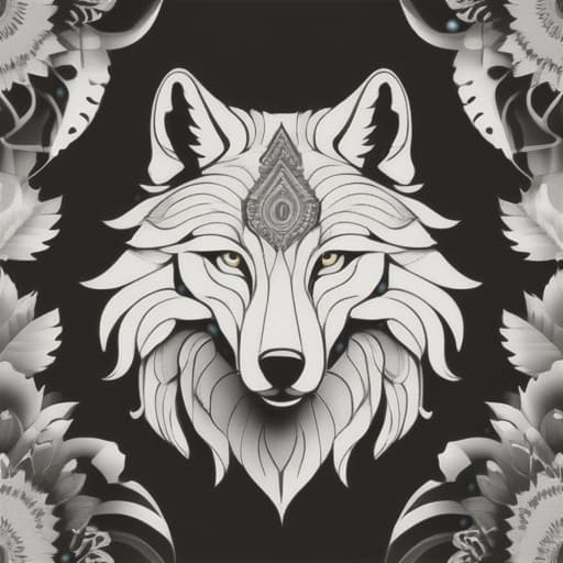  adult coloring book. wolf mandala style. black and white. include white space. hyperrealistic, full body, detailed clothing, highly detailed, cinematic lighting, stunningly beautiful, intricate, sharp focus, f/1. 8, 85mm, (centered image composition), (professionally color graded), ((bright soft diffused light)), volumetric fog, trending on instagram, trending on tumblr, HDR 4K, 8K