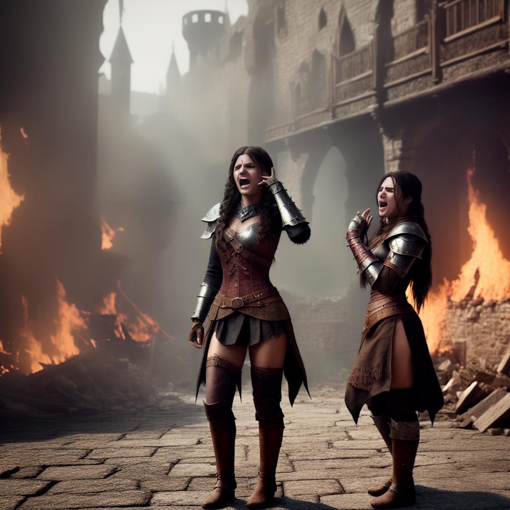  medieval fantasy, one Latina woman, young, screaming, crying, facepalm, flat chest, young, sitting on curb in front of burning building, one woman, flat chest, young, screaming, crying, facepalm, tattered clothing, revealing cloth clothing, one woman, flat chest, young, ripped ragged clothes, screaming, crying, facepalm,  ultra realistic, fantasy medieval setting, highly detailed, 4K, 8K, HD, hyperrealistic, full body, detailed clothing, highly detailed, cinematic lighting, stunningly beautiful, intricate, sharp focus, f/1. 8, 85mm, (centered image composition), (professionally color graded), ((bright soft diffused light)), volumetric fog, trending on instagram, trending on tumblr, HDR 4K, 8K