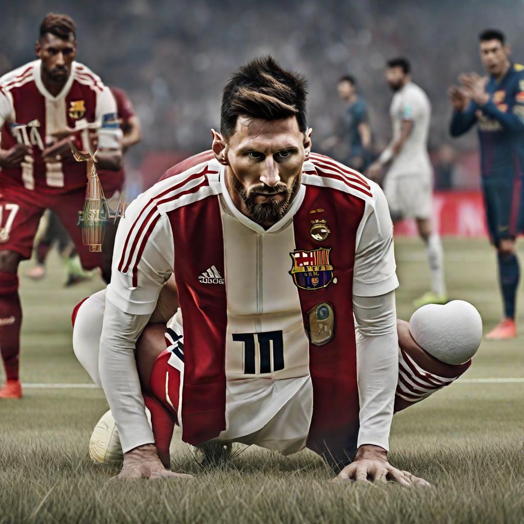  Lionel Messi as king Ronaldo is beggar hyperrealistic, full body, detailed clothing, highly detailed, cinematic lighting, stunningly beautiful, intricate, sharp focus, f/1. 8, 85mm, (centered image composition), (professionally color graded), ((bright soft diffused light)), volumetric fog, trending on instagram, trending on tumblr, HDR 4K, 8K