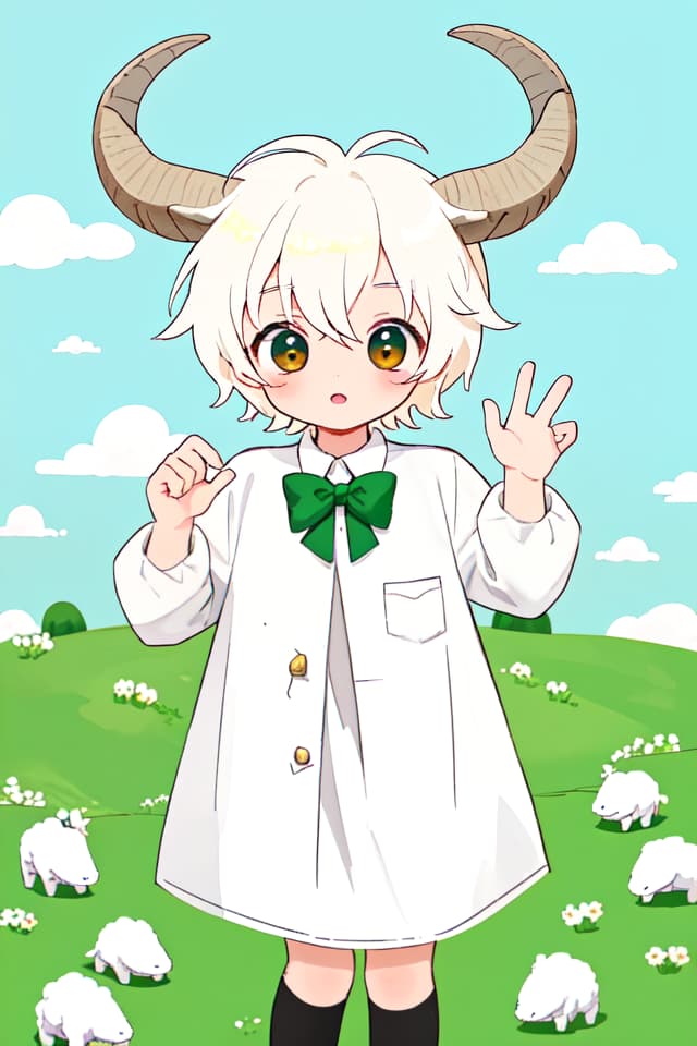  Goat, cute boy, background is a ranch