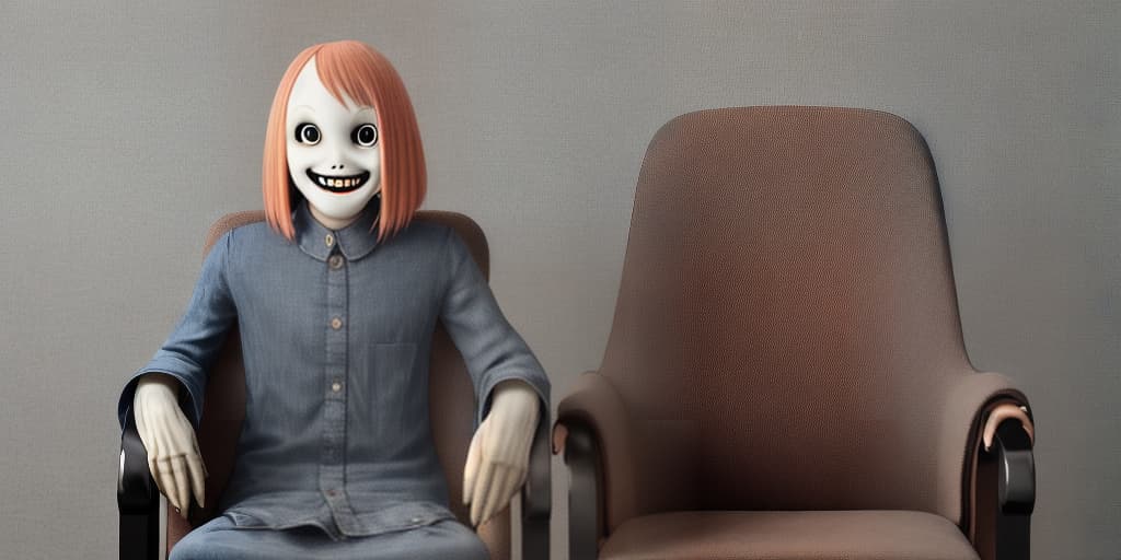  woman with a creepy smile seating on chair