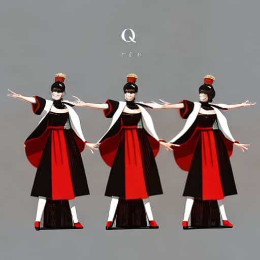  Q version of opera characters, standing posture, hands raised flat T shape,