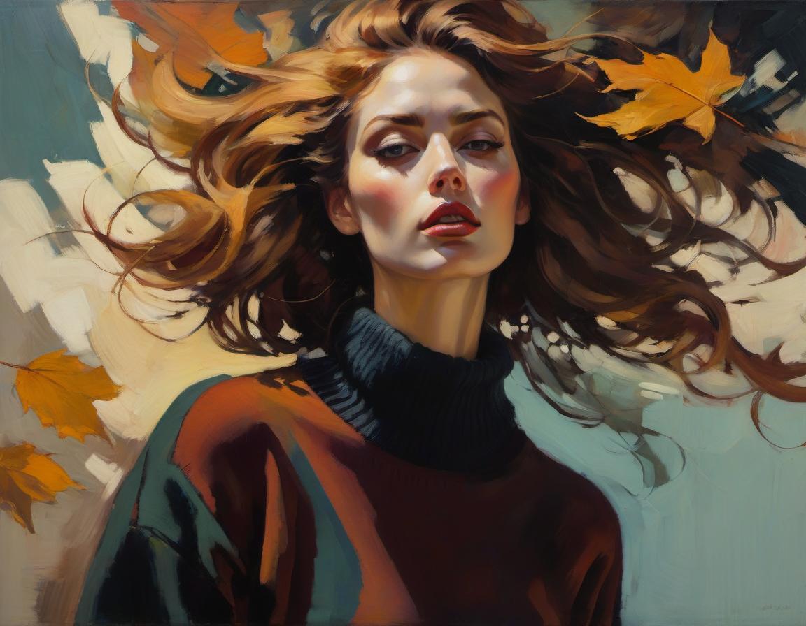  abstract expressionist painting Sweater girl. Oil painting by Malcolm Liepke. autumn colors, cozy oversized sweater, flowing hair, intricate details, rich textures, masterful use of light and shadow, contemporary art . energetic brushwork, bold colors, abstract forms, expressive, emotional hyperrealistic, full body, detailed clothing, highly detailed, cinematic lighting, stunningly beautiful, intricate, sharp focus, f/1. 8, 85mm, (centered image composition), (professionally color graded), ((bright soft diffused light)), volumetric fog, trending on instagram, trending on tumblr, HDR 4K, 8K