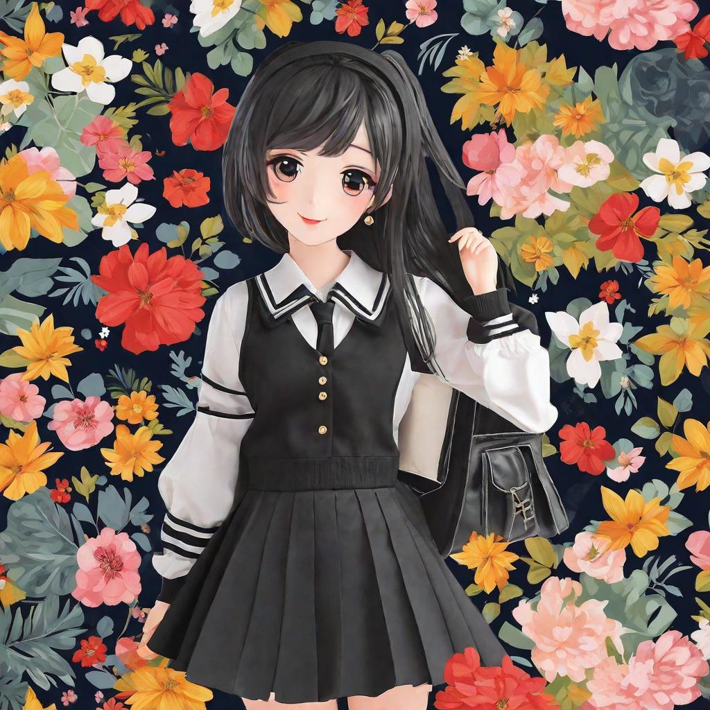  masterpiece, best quality,Black long straight student uniform girl